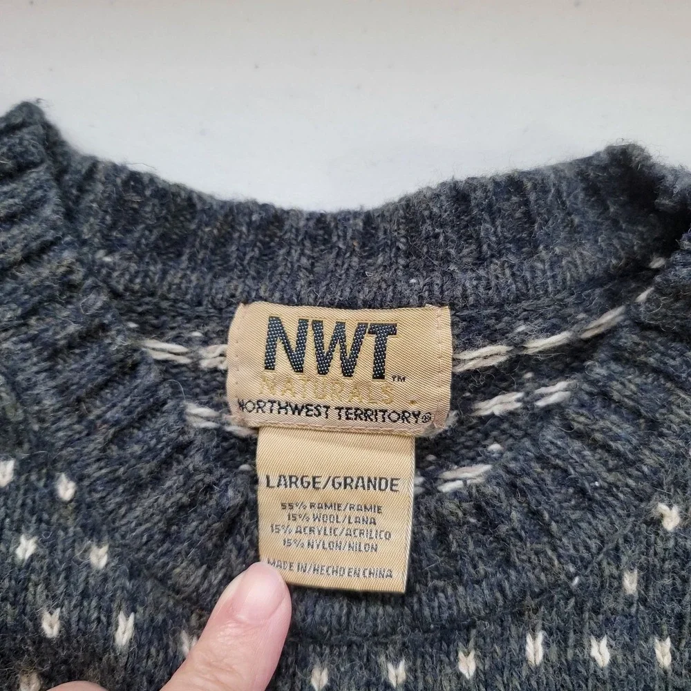 Northwest Territory Fair Isle Sweater Mens Large Navy Blue Wool Blend Vintage